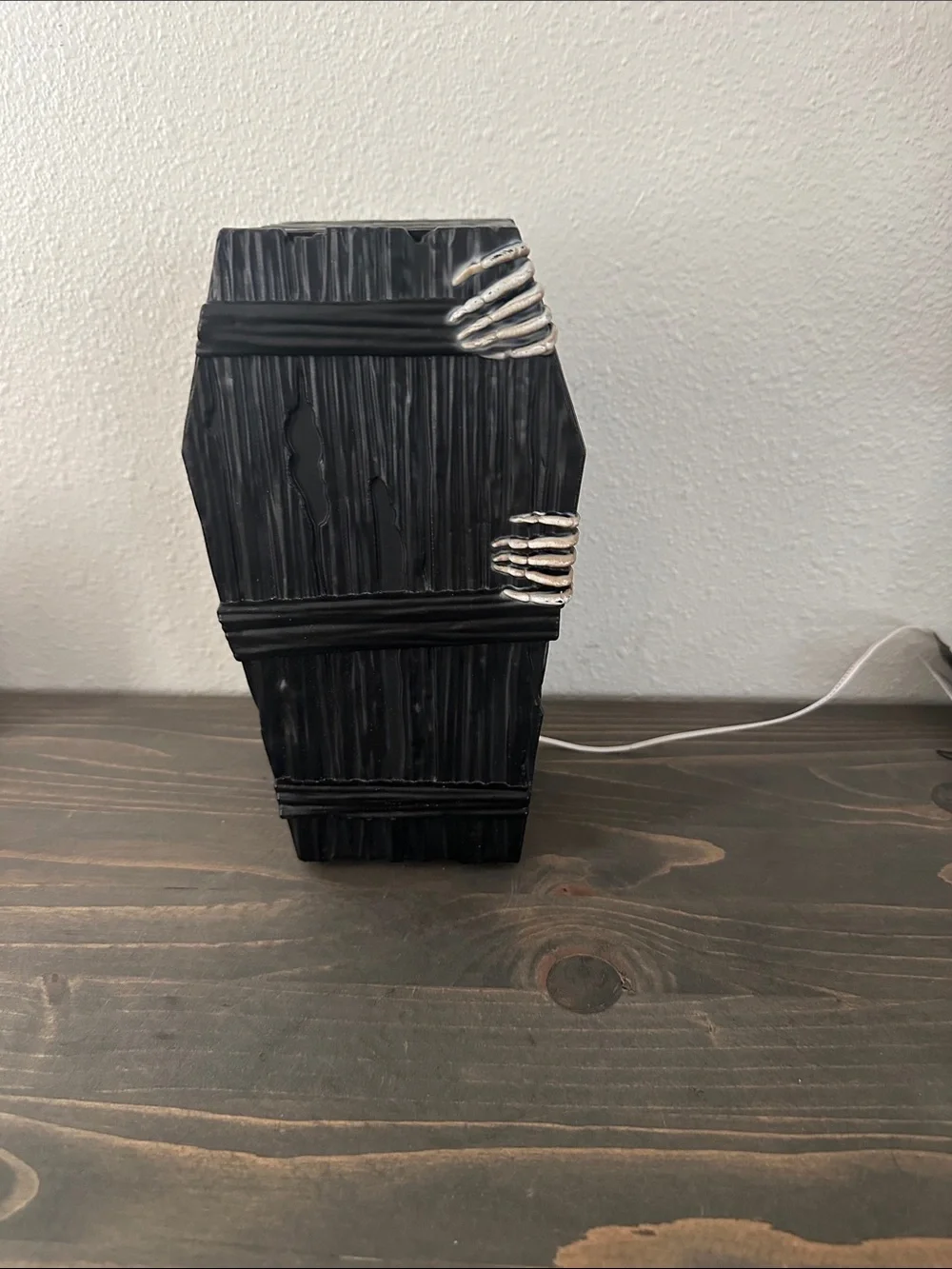 Spooky Coffin Lantern Accent Light - Black with Silver Skeleton Hands